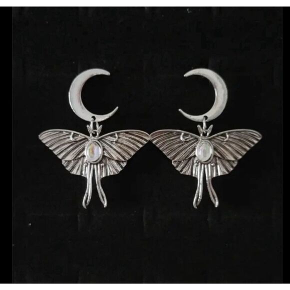 ✨“Celestial Moth & Moon Drop Earrings – Iridescent Gemstone Accent” - Picture 9 of 16